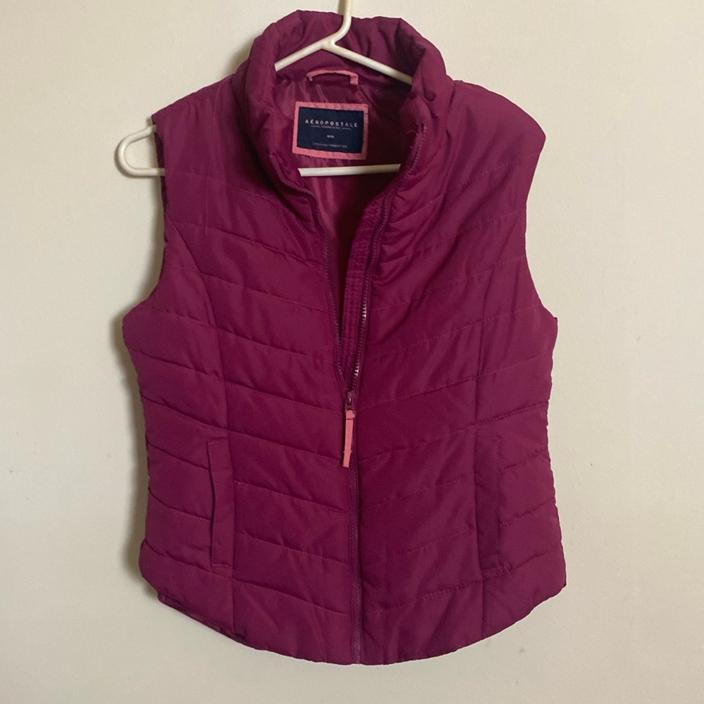 And here for sale is a Raspberry Puff Vest, in small by Aeropostale